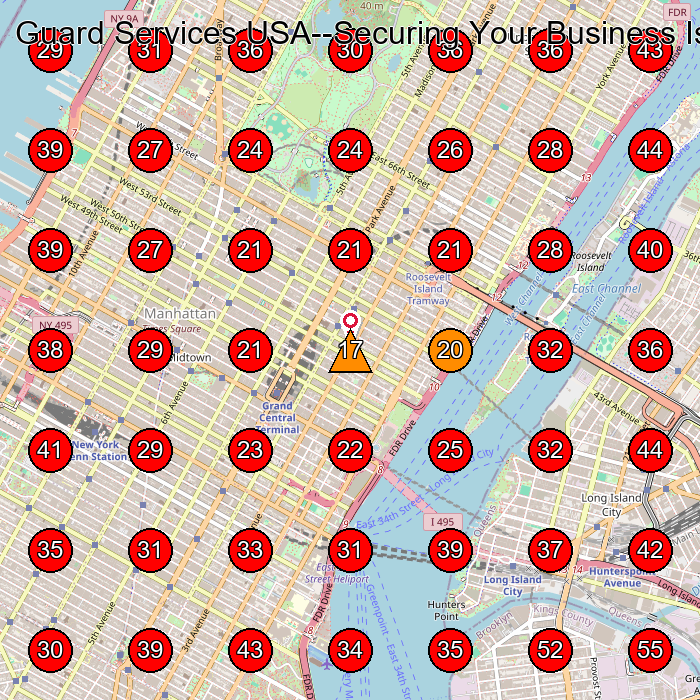 Guard Services USA--Securing Your Business Is Our Business! Celebrating Over 32 Years In Business! GeoGrid visibility map for Private Investigator in New York